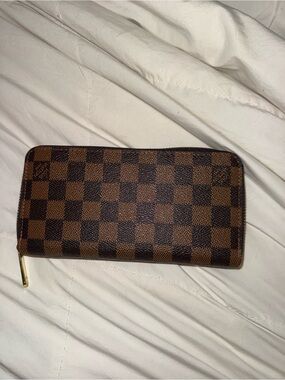 Brown Checkered Zip-Around Wallet